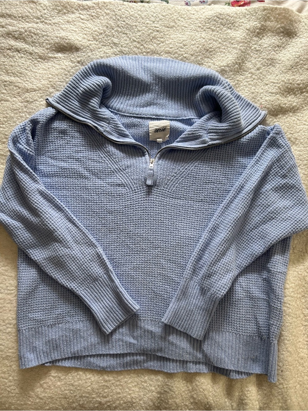 Aerie Light Blue Quarter-Zip Knit Sweater